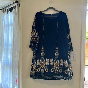 Plus Size Boho Bohemian Tribal Print Summer Beach Dress Black Boho 1X